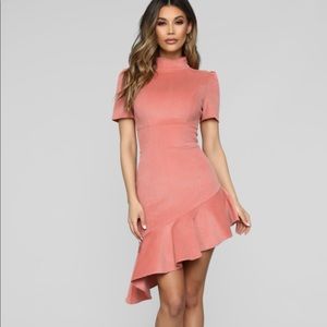 Asymmetrical corduroy pink dress